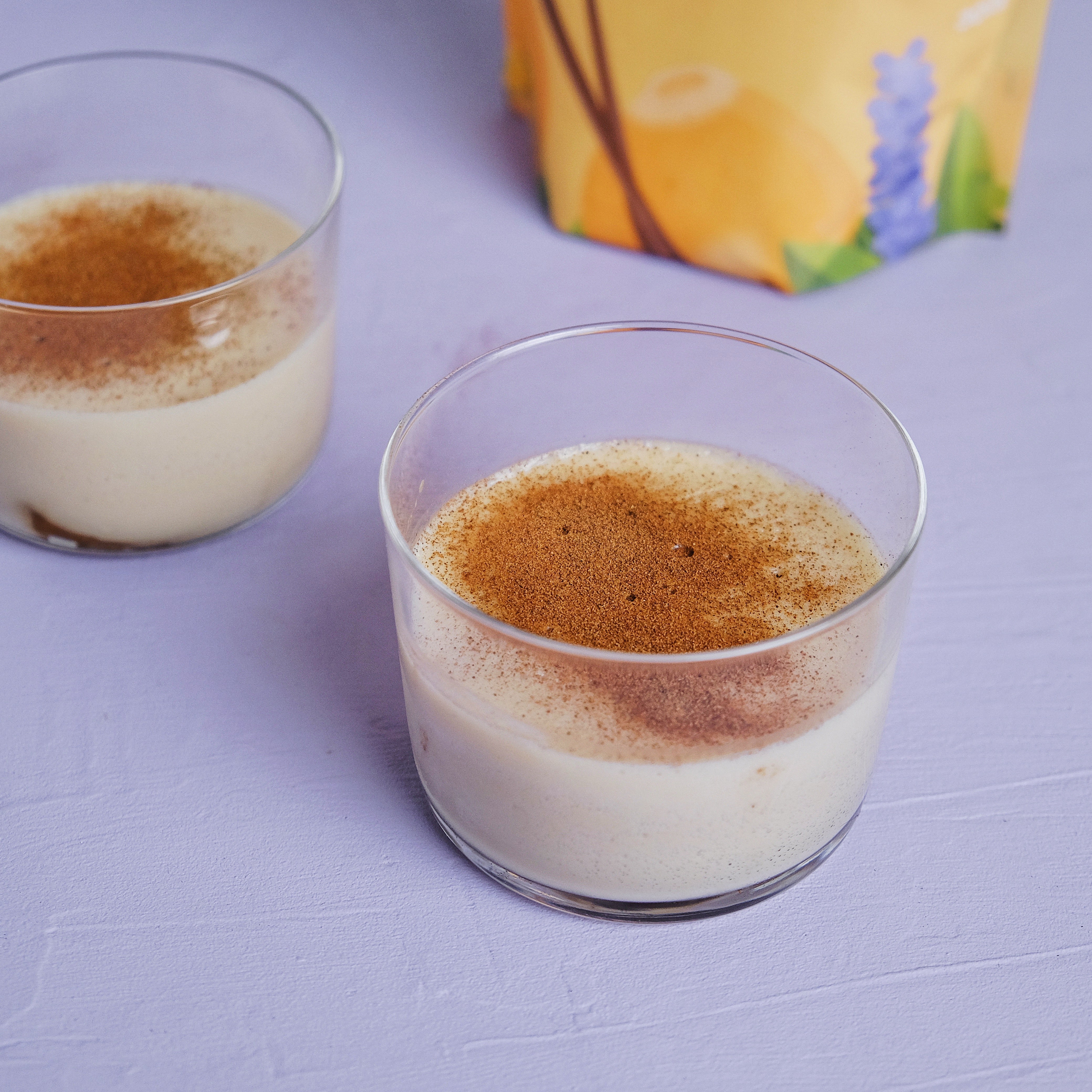 Vegan crème brûlée with caramelised pears